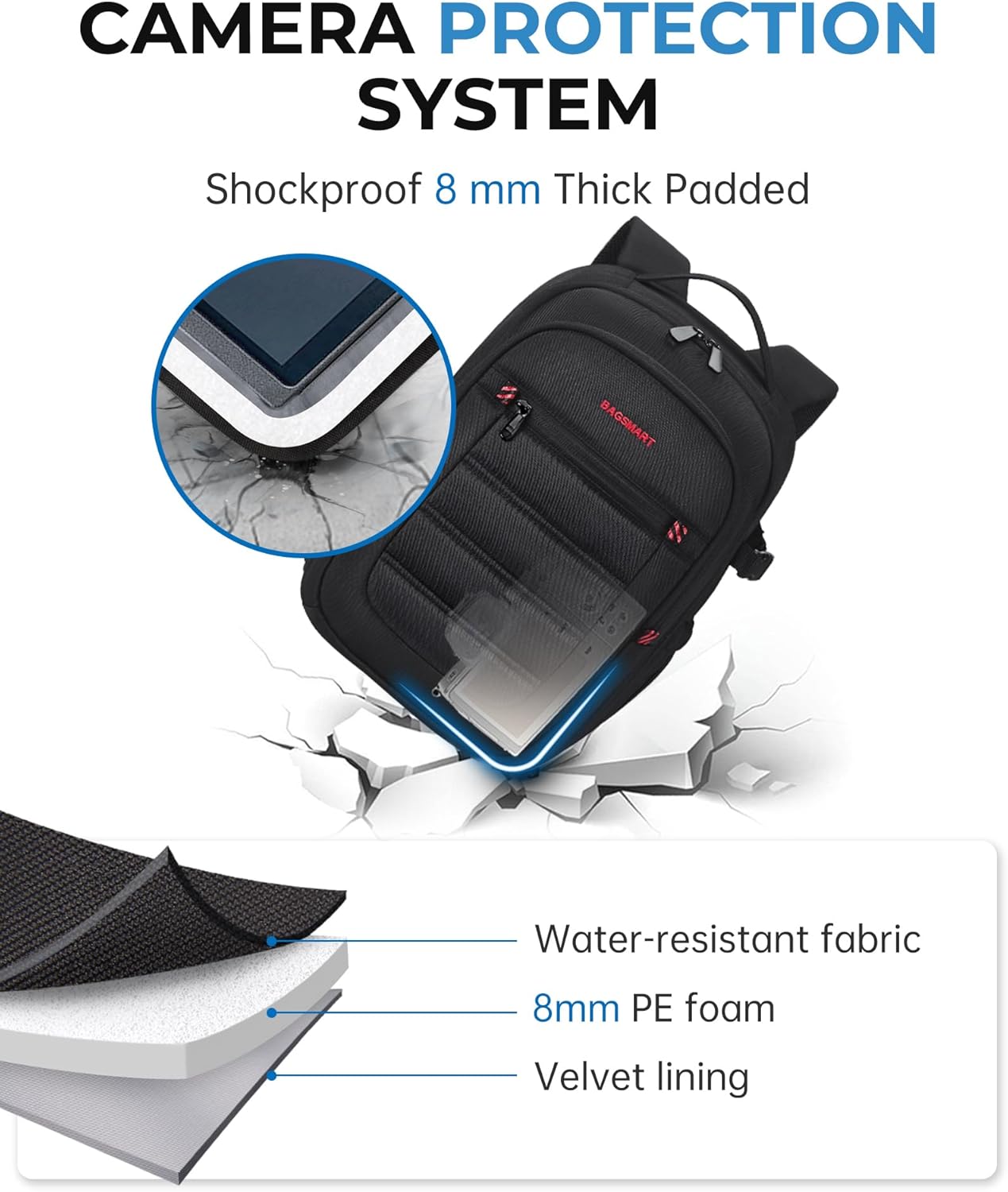 BAGSMART Camera Bag, DSLR SLR Small Camera Backpack Fits 13 Inch Laptop, Photography Backpacks with Rain Cover & Tripod HoldeR - Image 3