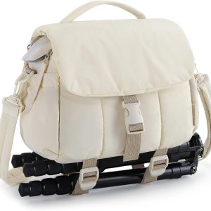 BAGSMART Small Camera Bag, DSLR Camera Case for Camera Lens & Accessories, Ultra-Light Compact Crossbody Camcorder Bags with Rain Cover/Tripod Straps, Irovy White