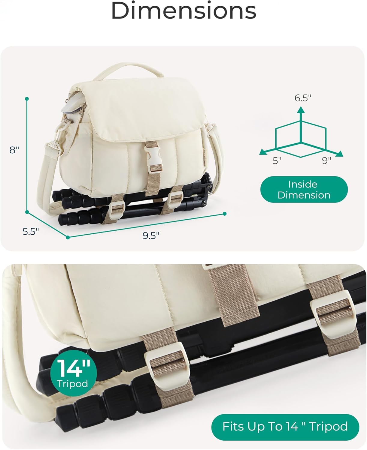 BAGSMART Small Camera Bag, DSLR Camera Case for Camera Lens & Accessories, Ultra-Light Compact Crossbody Camcorder Bags with Rain Cover/Tripod Straps, Irovy White - Image 6