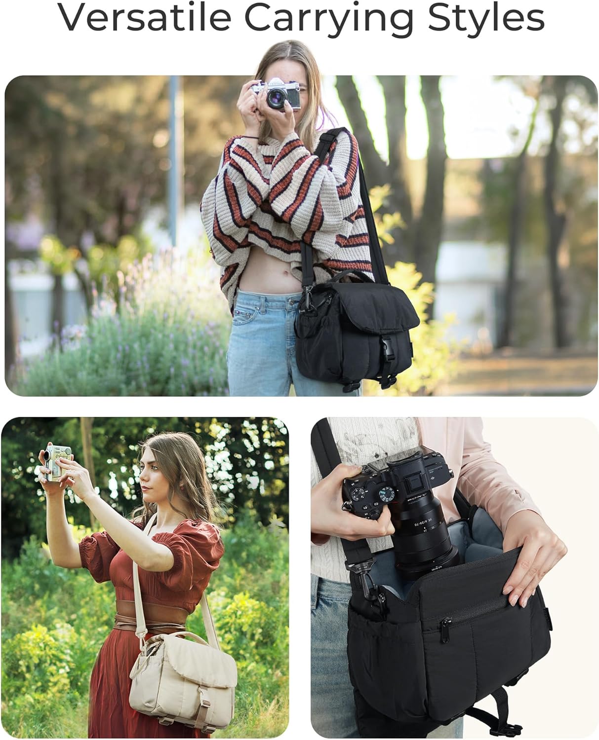 BAGSMART Small Camera Bag, DSLR Camera Case for Camera Lens & Accessories, Ultra-Light Compact Crossbody Camcorder Bags with Rain Cover/Tripod Straps, Irovy White - Image 7