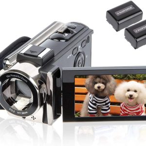 Video Camera Camcorder Digital Camera Recorder Full HD 1080P 15FPS 24MP 3.0 Inch 270 Degree Rotation LCD 16X Zoom Camcorder with 2 Batteries(604s)