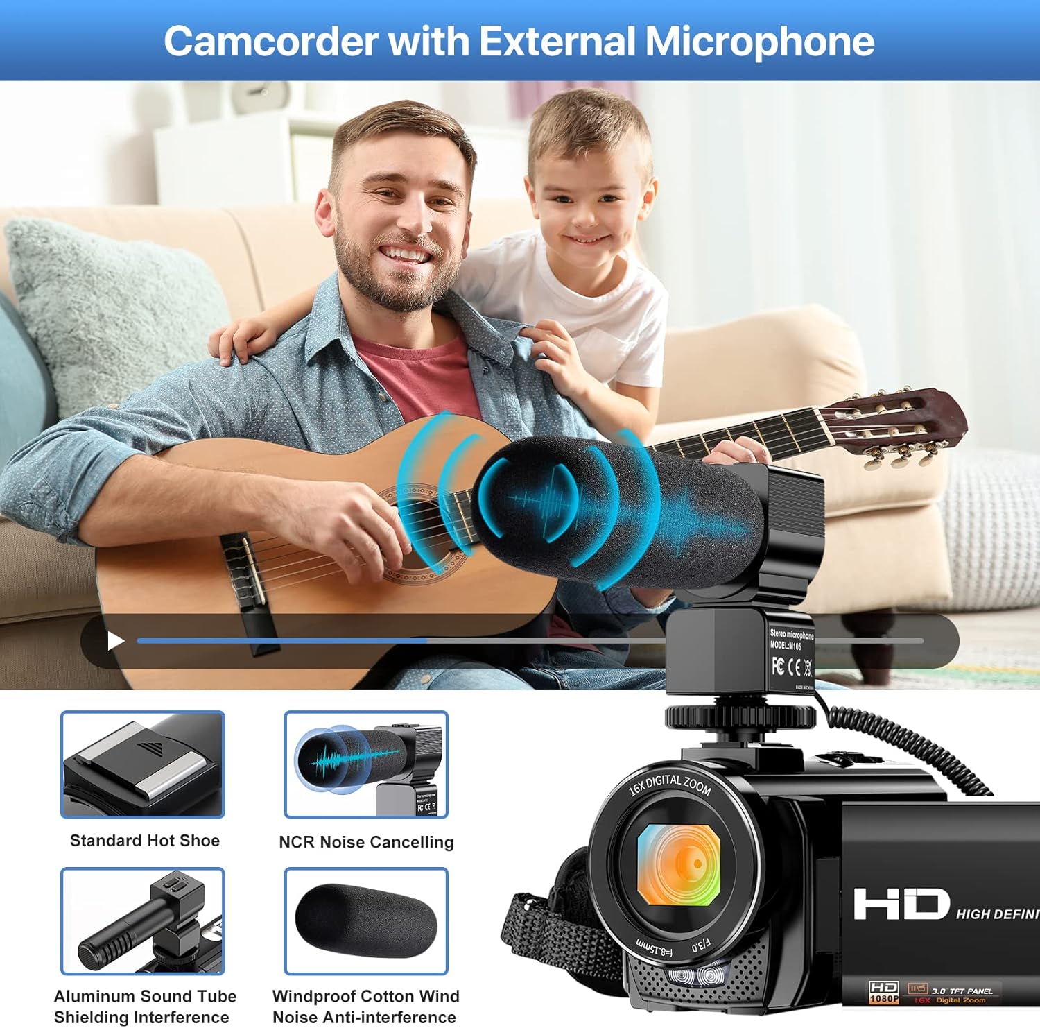 Video Camera YouTube Vlogging Camera Recorder FHD 1080P 24.0MP 3.0 Inch 270 Degree Rotation Screen 16X Digital Zoom Camcorder with Microphone,Remote Control and 2 Batteries - Image 3
